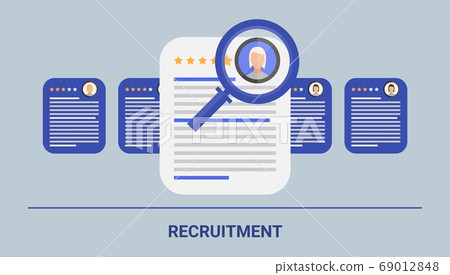 Recruitment Illustration With Magnifying Glass Choosing Job Letters, Blue Background Recruitment Illustration With Magnifying Glass Choosing Job Letters, Blue Background 69012848