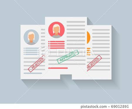 Job Competition Illustration, Approved CV Lying On Gray Background 69012891
