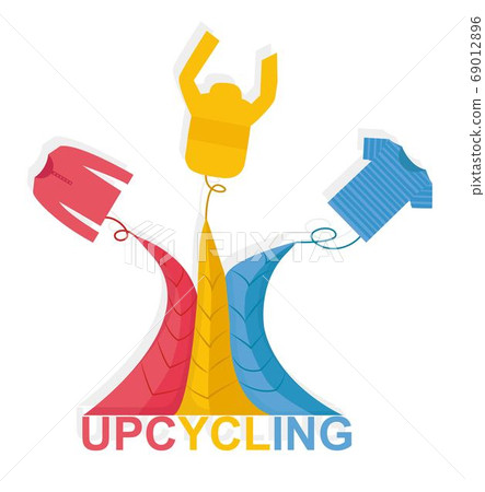 Vector illustration with old clothes used for upcycling, white background Vector illustration with old clothes used for upcycling, white background 69012896