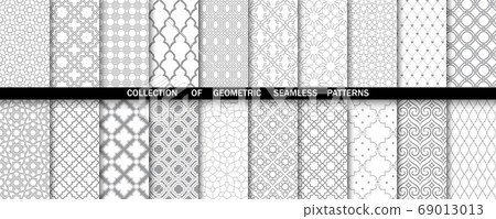 Geometric collection of gray and white patterns. 69013013