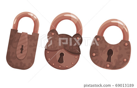Copper or Brass Padlock with Keyhole as Security Mechanism Vector Set Copper or Brass Padlock with Keyhole as Security Mechanism Vector Set 69013189