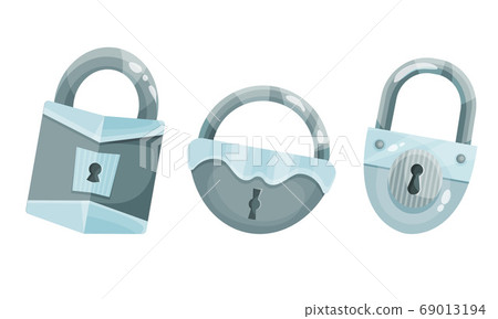Silver Padlock with Keyhole as Security Mechanism Vector Set Silver Padlock with Keyhole as Security Mechanism Vector Set 69013194