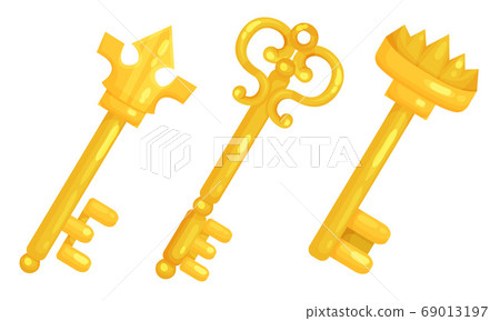 Golden Key as Device for Closing and Opening Door Vector Set Golden Key as Device for Closing and Opening Door Vector Set 69013197