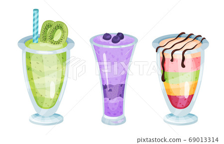 Desserts Served in Glass with Fruits Vector Set Desserts Served in Glass with Fruits Vector Set 69013314