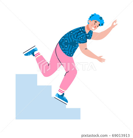 Man cartoon character falling from stairs, flat vector illustration isolated. 69013913