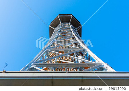 Petrin Tower. Detailed view on sunny day with blue sky background. Prague, Czech Republic Petrin Tower. Detailed view on sunny day with blue sky background. Prague, Czech Republic 69013990