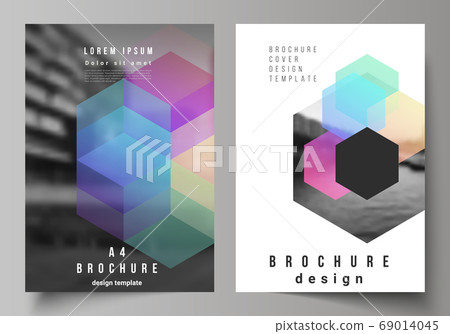 Vector layout of A4 format cover mockups design templates with abstract shapes and colors for brochure, flyer layout, booklet, cover design, book design, brochure cover. 69014045