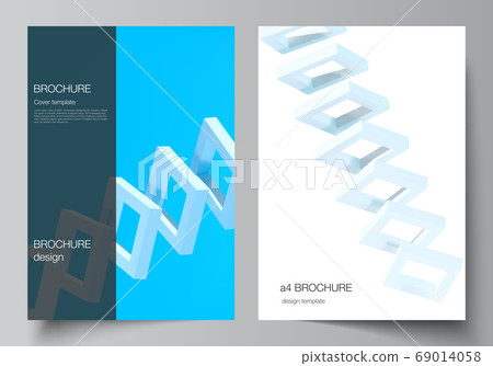 Vector layout of A4 cover mockups templates for brochure, flyer layout, booklet, cover design, book design. 3d render vector composition with dynamic realistic geometric blue shapes in motion. 69014058