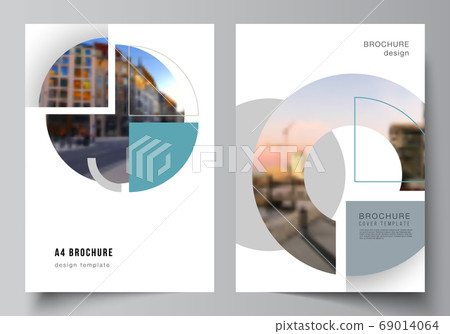 Vector layout of A4 cover mockups design templates for brochure, flyer layout, booklet, cover design, book, brochure cover. Background with circle round banners. Corporate business concept template. 69014064