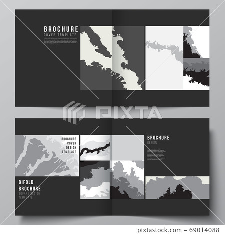 Vector layout of two covers templates for square design bifold brochure, flyer, magazine, cover design, book design, brochure cover. Landscape background decoration, halftone pattern grunge texture. 69014088