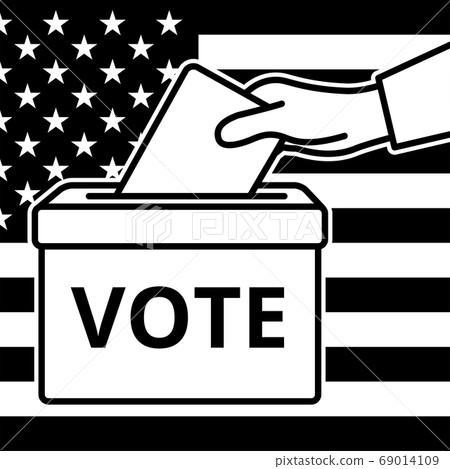 Voters hand putting envelope in ballot box 69014109