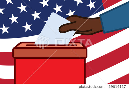 Voters hand putting envelope in ballot box 69014117
