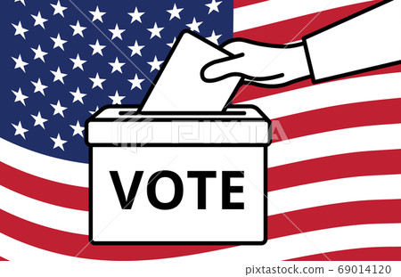 Voters hand putting envelope in ballot box 69014120