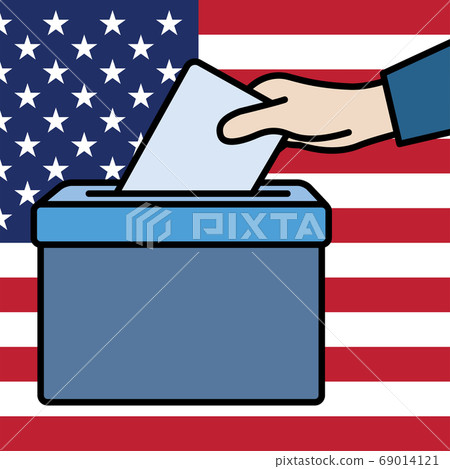 Voters hand putting envelope in ballot box 69014121
