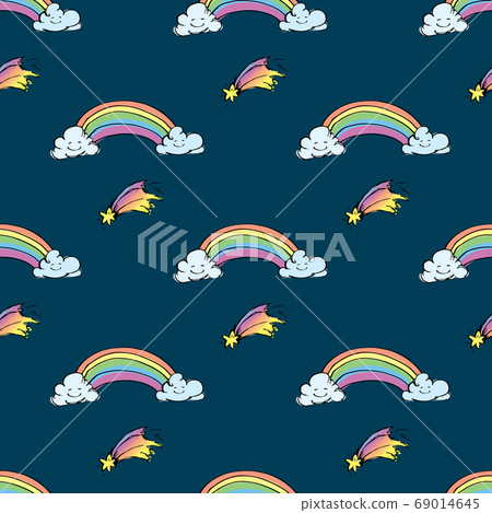 Seamless pattern with rainbow and comet Seamless pattern with rainbow and comet 69014645