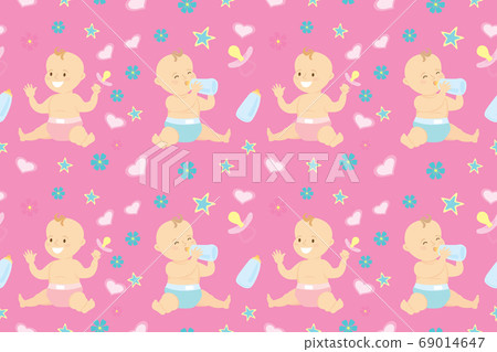 Seamless pattern with cute newborn girl Seamless pattern with cute newborn girl 69014647