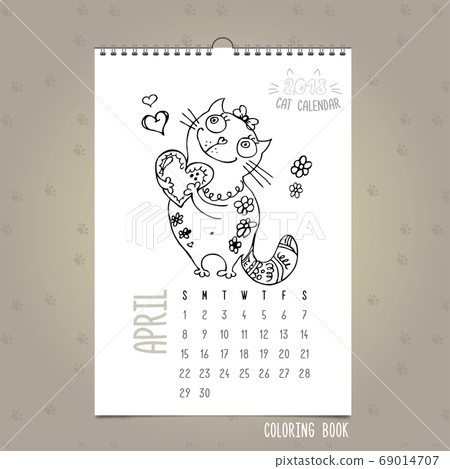 April 2018 Monthly calendar with cute cat April 2018 Monthly calendar with cute cat 69014707