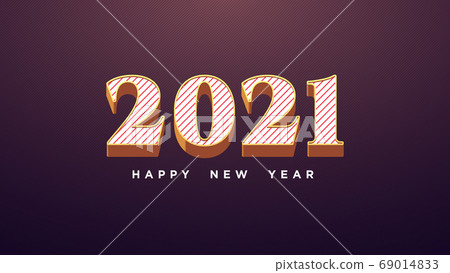 Happy New 2021 Year. Golden number 2021 with red 69014833