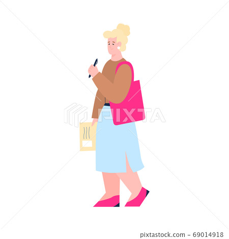 Woman holding CV resume for recruiting agency flat vector illustration isolated. Woman holding CV resume for recruiting agency flat vector illustration isolated. 69014918