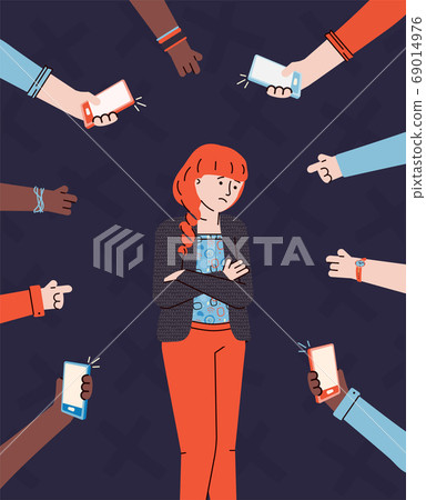 Bullying and verbal bullying with hands point on girl, flat vector illustration. 69014976