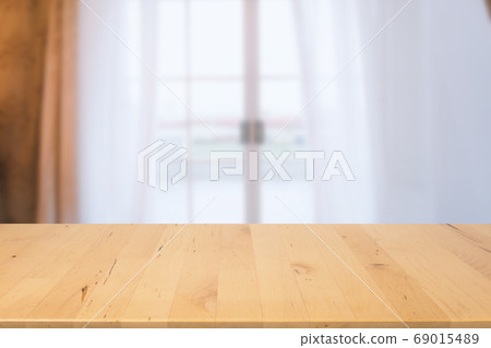 wood countertop with clean and clear room with curtain wood countertop with clean and clear room with curtain 69015489