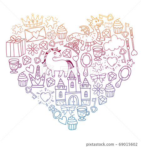 Princess and fantasy icon and and design element for invitation and greeting card. 69015602