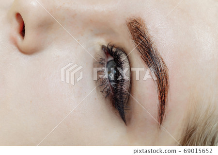 Result of permanent makeup, tattooing of eyebrows 69015652