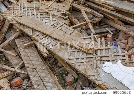 Rubble of old ruined house. Pile of construction Rubble of old ruined house. Pile of construction 69015698