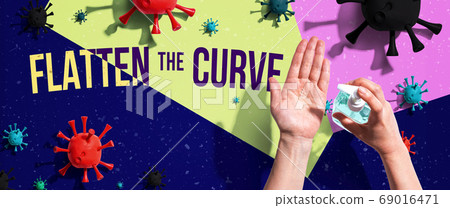 Flatten the Curve theme with person washing their hands Flatten the Curve theme with person washing their hands 69016471