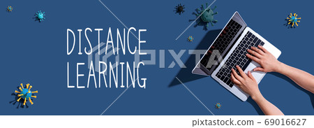 Distance Learning with woman using a laptop Distance Learning with woman using a laptop 69016627
