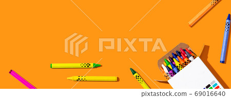 Colorful wax crayons with a box 69016640