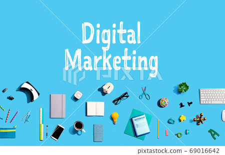 Digital marketing with electronic gadgets and office supplies 69016642