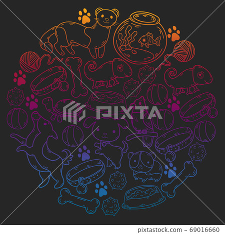 Veterinary clinic, zoo, pet shop. Cats, dogs, fish, parrot. Toys for animals, animal care. 69016660