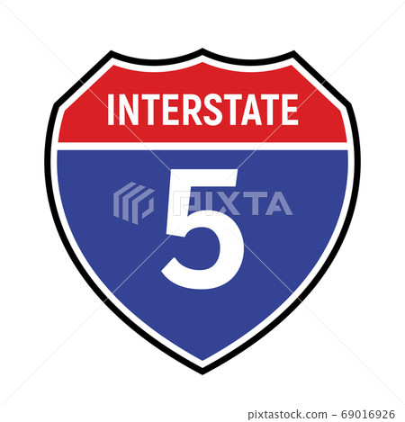 5 route sign icon. Vector road 5 highway interstate american freeway symbol 5 route sign icon. Vector road 5 highway interstate american freeway symbol 69016926