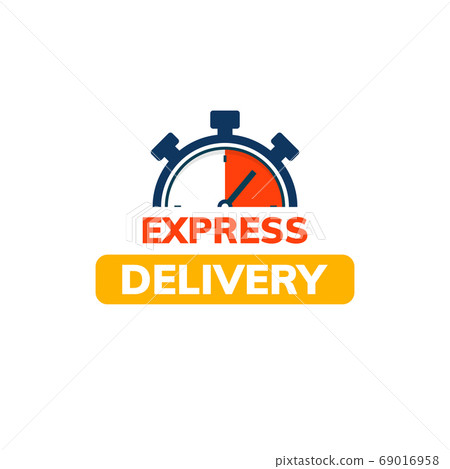 Express delivery service logo. Fast time delivery order with stopwatch. Quick shipping delivery icon Express delivery service logo. Fast time delivery order with stopwatch. Quick shipping delivery icon 69016958