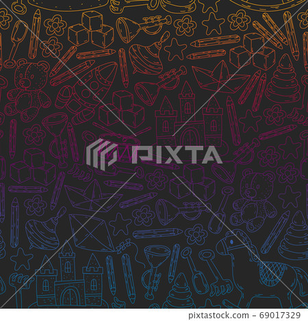 Icons for little boys and girls. Hand drawn children drawings pattern. Kindergarten toys background. Vector illustration. Icons for little boys and girls. Hand drawn children drawings pattern. Kindergarten toys background. Vector illustration. 69017329