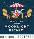 Illustration of a picnic under the moonlight vector flat icon isolated 69017624