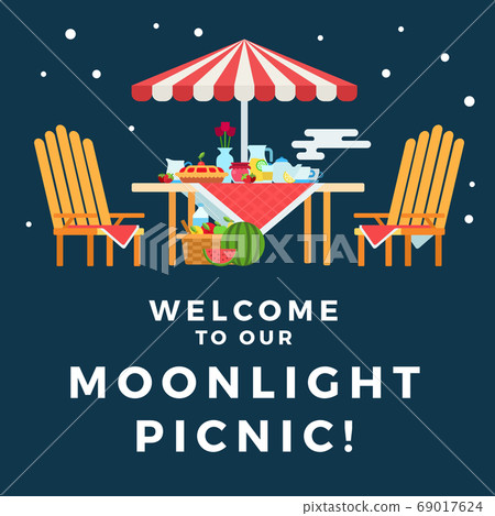 Illustration of a picnic under the moonlight vector flat icon isolated 69017624