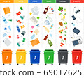Set of sorting bins for garbage of different colors illustration in a flat design. 69017625