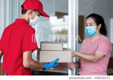 Asian girl with mask and safety gloves for corona 69018372