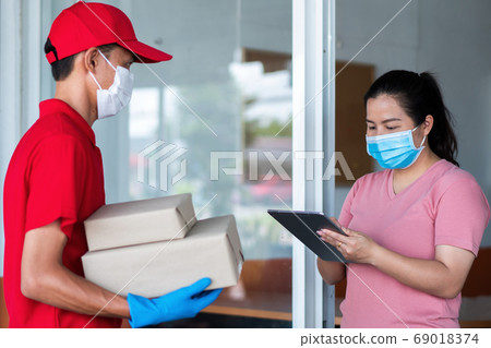 Asian girl with mask and safety gloves for corona Asian girl with mask and safety gloves for corona 69018374