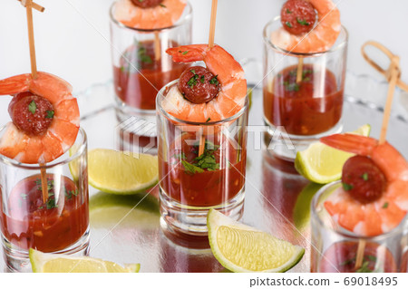 Appetizer shrimp with chorizo sausage Appetizer shrimp with chorizo sausage 69018495