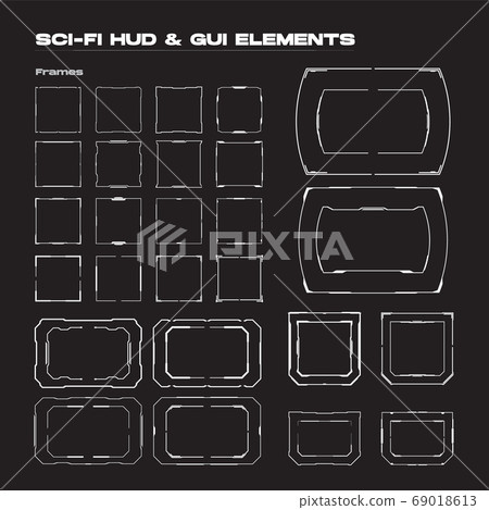Abstract futuristic sci-fi concept user interface HUD. Vector set of circular, rectangular techno futuristic frame vector graphic elements. 69018613