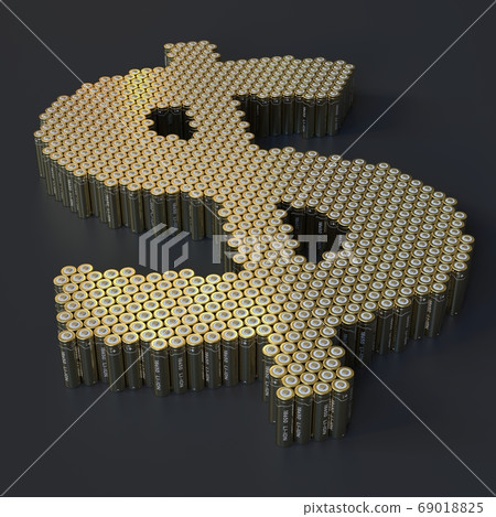 Dollar sign made with many batteries. Modern technologies related 3d rendering Dollar sign made with many batteries. Modern technologies related 3d rendering 69018825