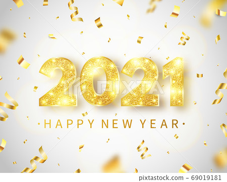 2021 Happy new year card with gold glitter numbers 69019181