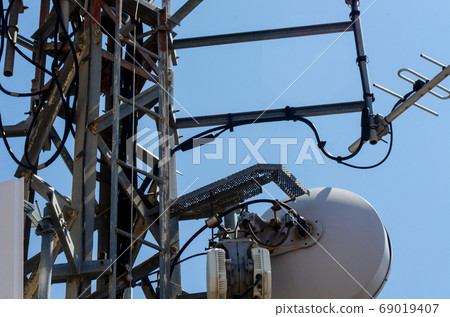 Telecommunication tower with antennas of cellular 69019407