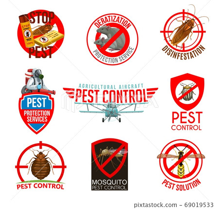 Pest control isolated icons, cartoon vector labels 69019533