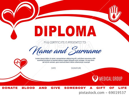 Diploma for blood or plasma donation certificate Diploma for blood or plasma donation certificate 69019537