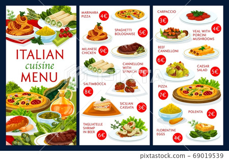 Italian cuisine restaurant menu vector template 69019539