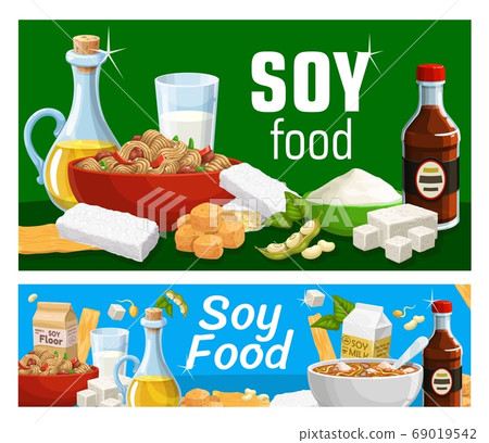 Soy products and soya food vector soybeans posters Soy products and soya food vector soybeans posters 69019542